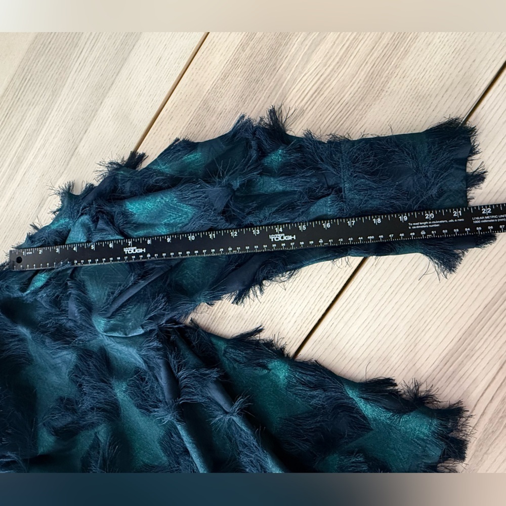 Textured blouse Elegant Teal Navy Women's Feathered Blouse star size M - Picture 6 of 7